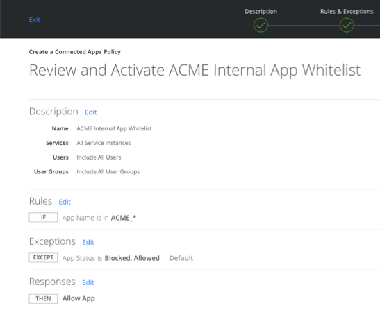 MVISION Cloud Connected Apps whitelisting
